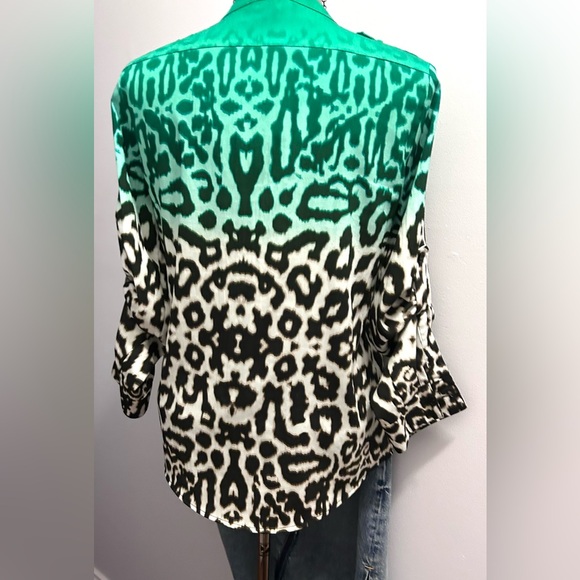Calvin Klein Teal & Black Leopard Ombré Blouse buttoned Sleeve - Picture 5 of 9